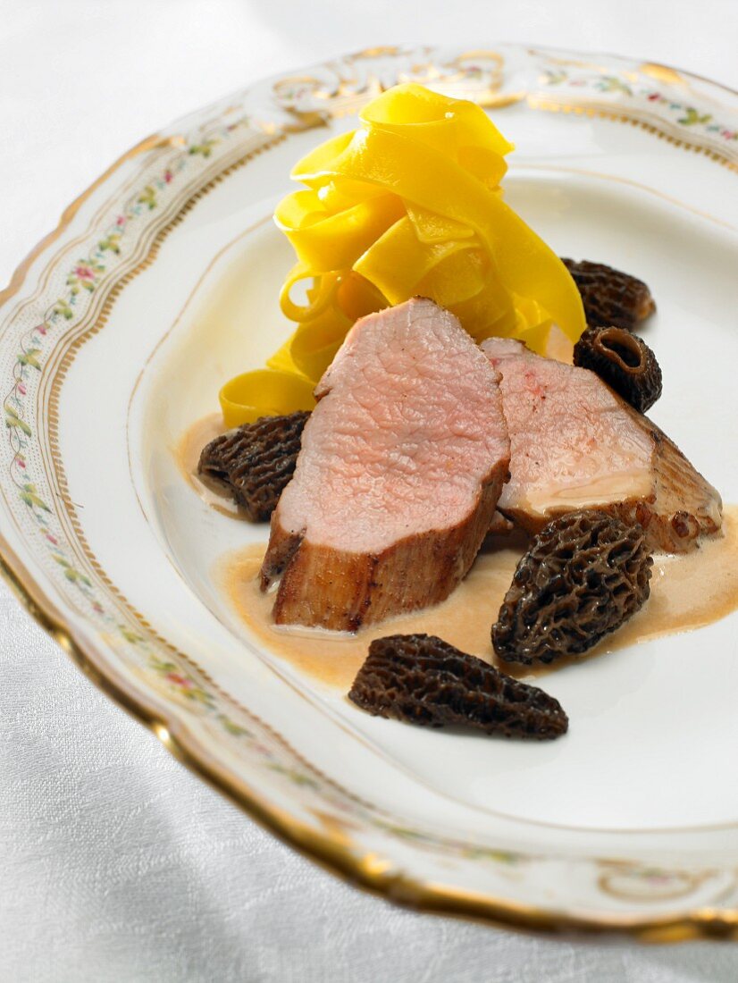 Saddle of veal with morels and saffron pasta