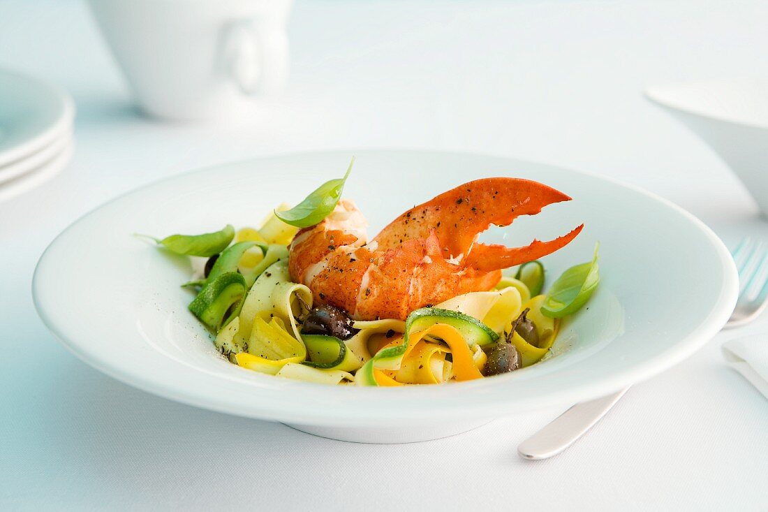Tagliatelle with lobster and courgette
