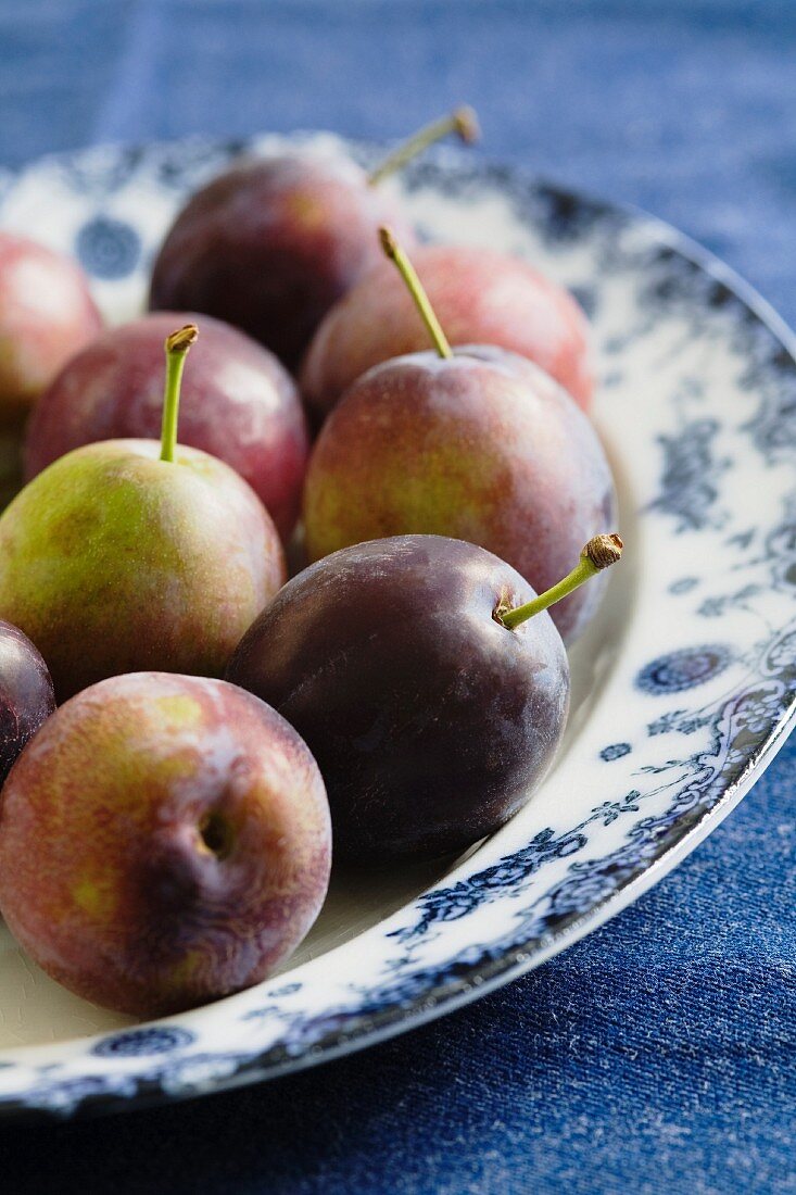 Fresh plums on plate