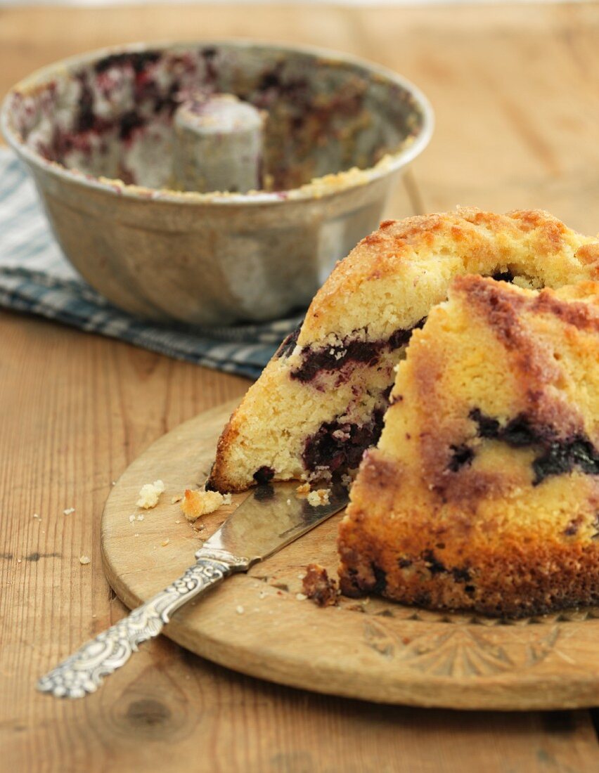 A Bundt cake with blueberries