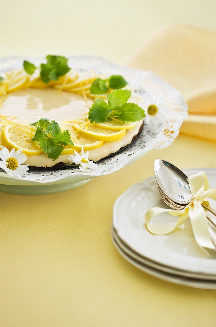 Lemon tart with lemon balm