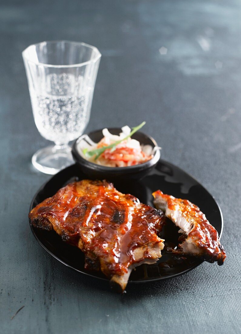 Marinated pork ribs with cabbage salad (Asia)