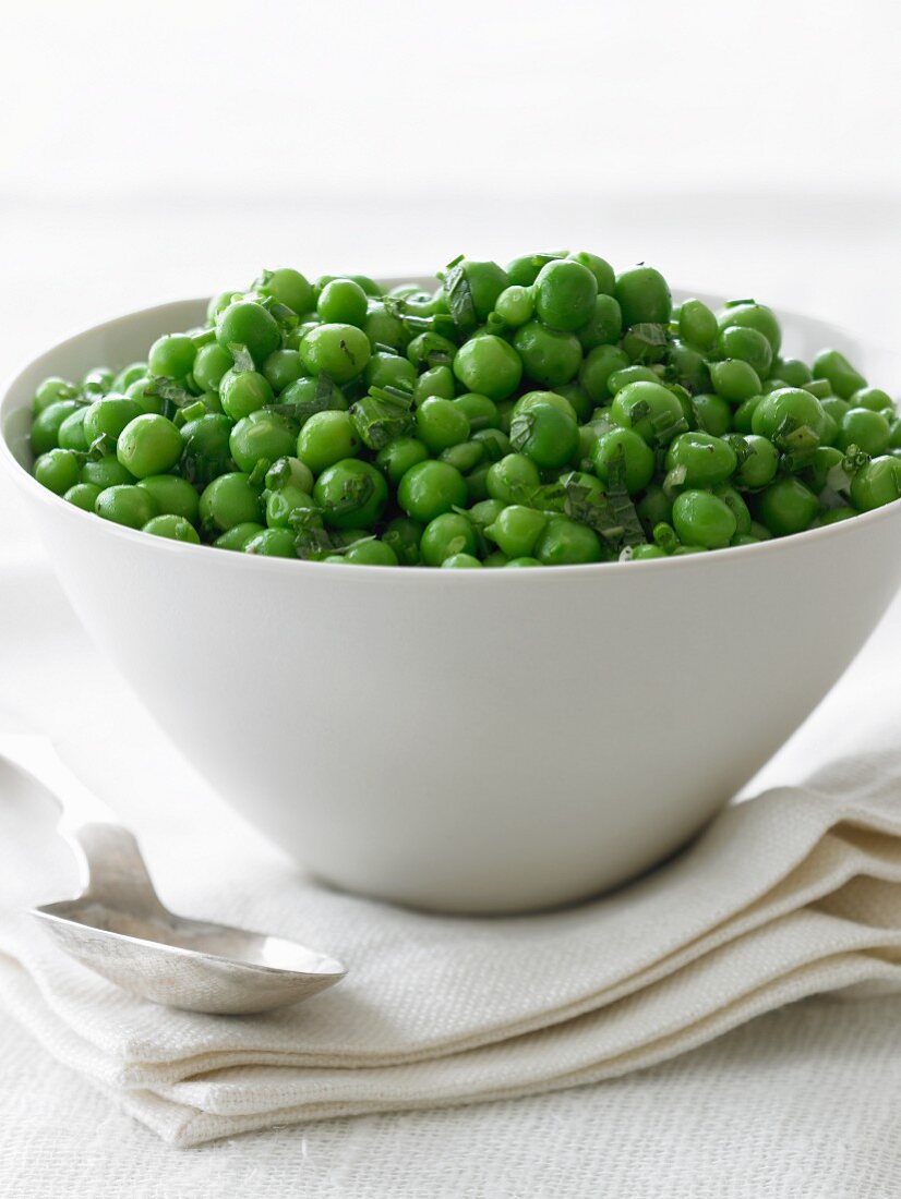 Serving Bowl of Peas; Spoon