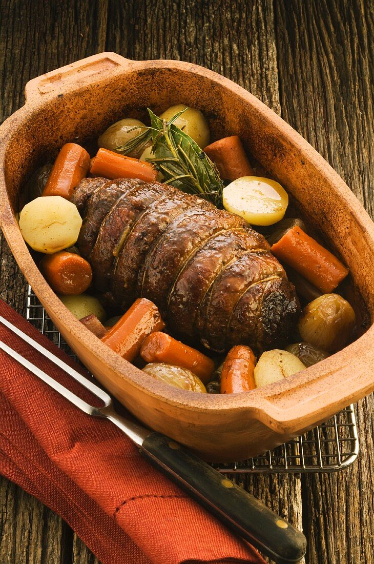 Beef roulade with root vegetables and Guiness