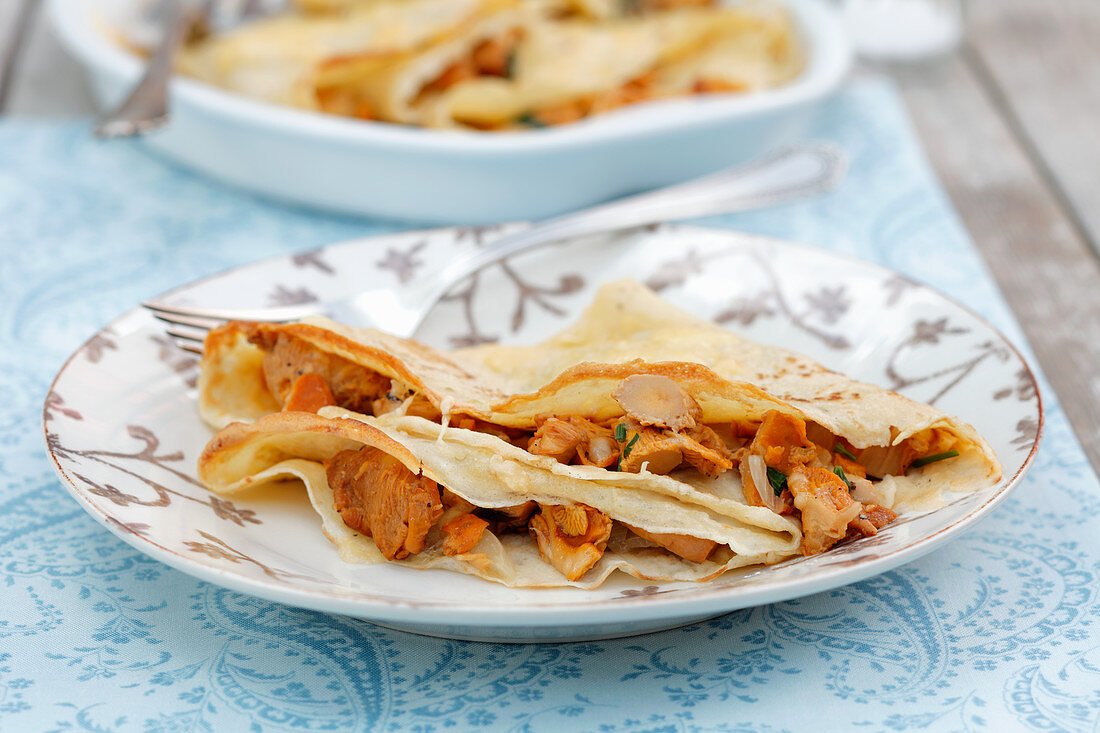 Crepes with chanterelle mushrooms