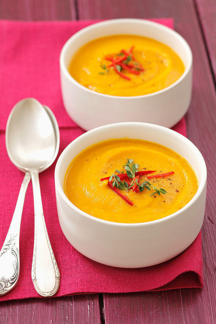 Cream of carrot soup with chilli