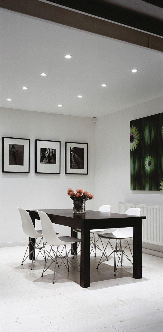 Simple Dining Room With Dark Table And, Dark Dining Room Table With White Chairs