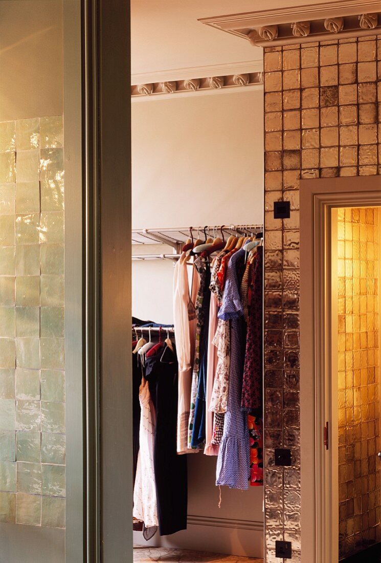 View into dressing room through ceiling-height doorway