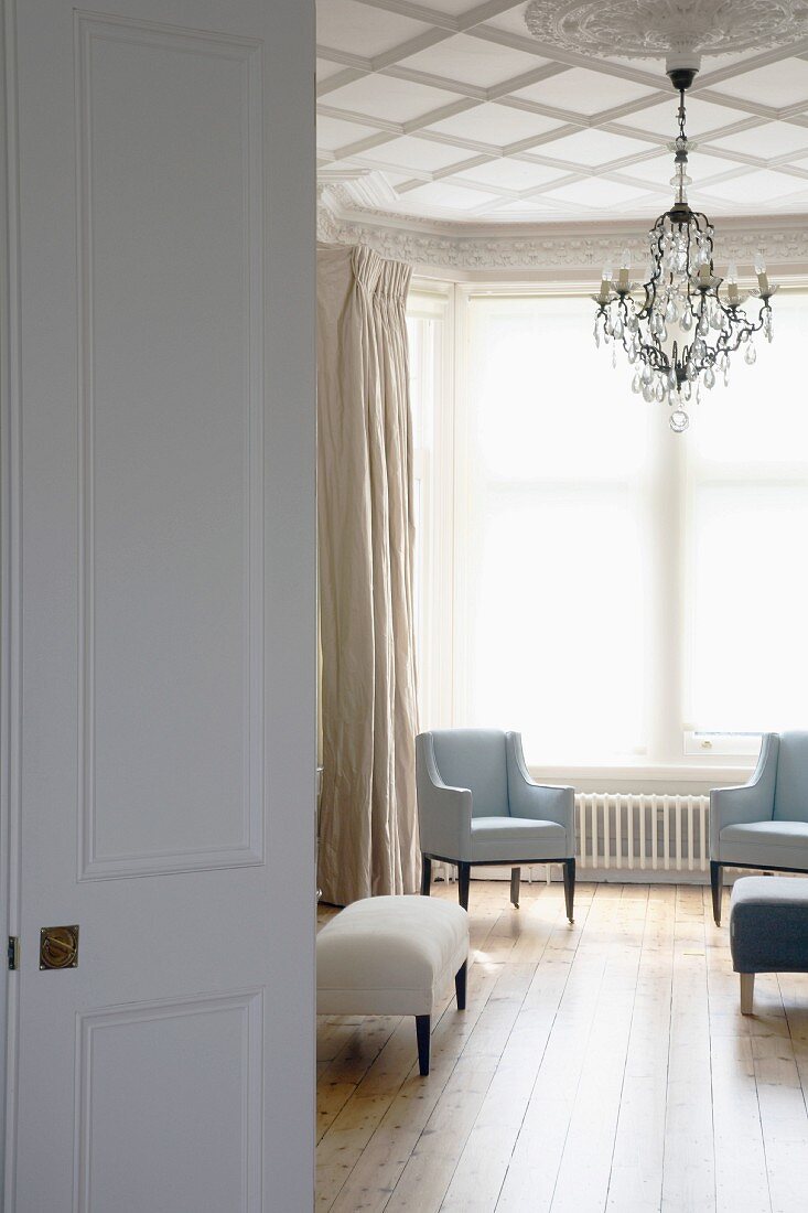 View of living room through open door