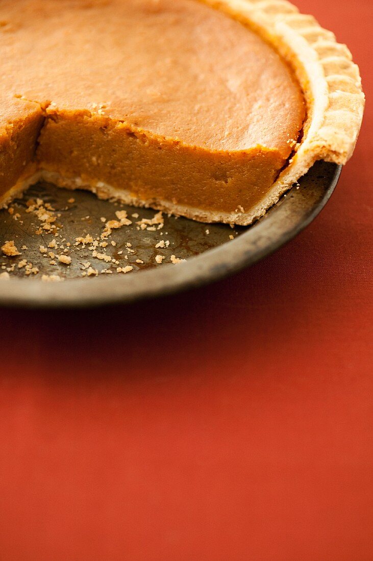 Pumpkin Pie with a Slice Missing