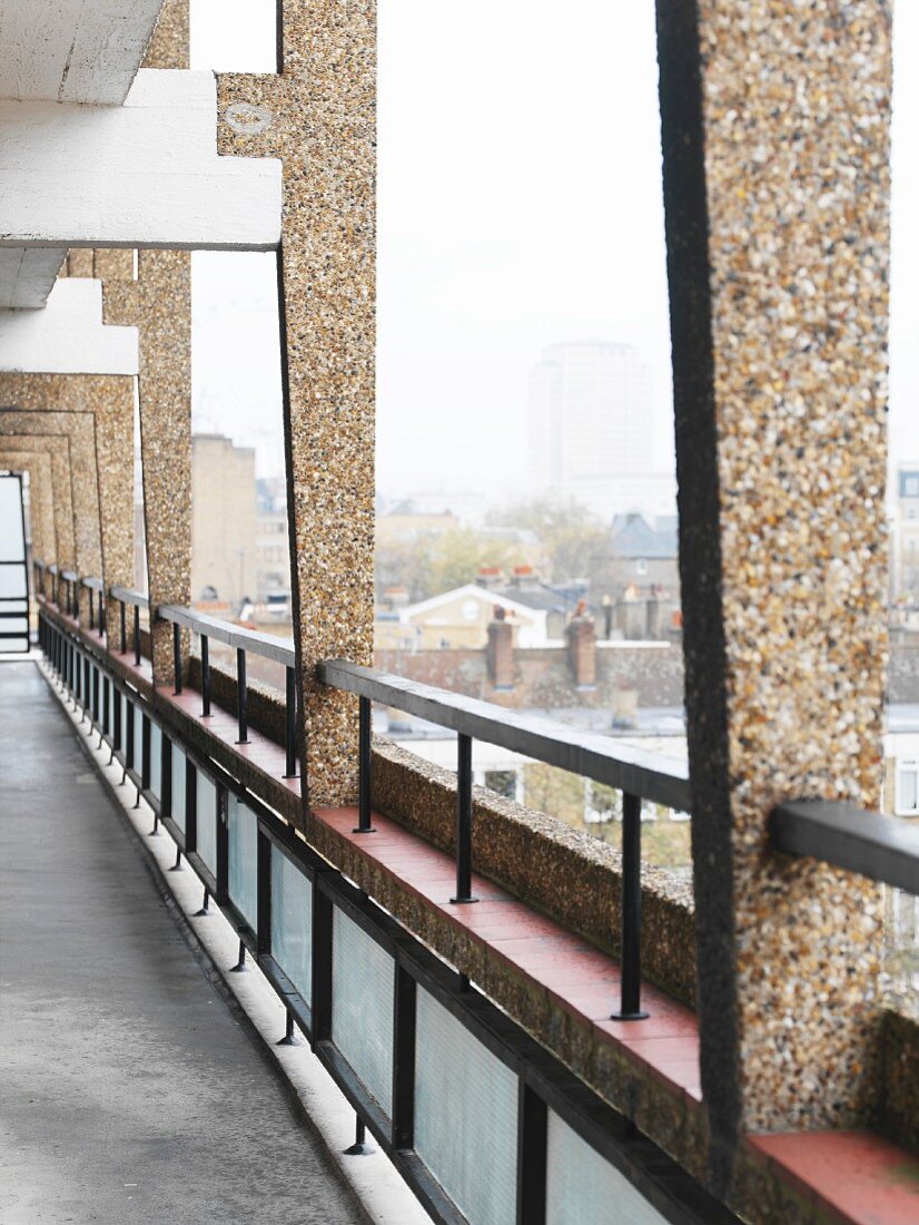 Continuous balcony with view of city