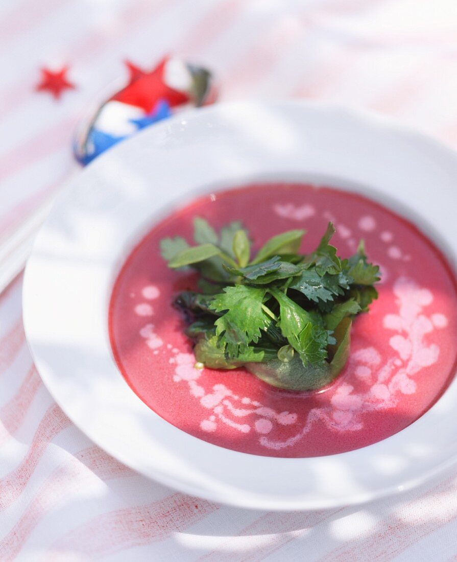 Chilled cream of beetroot soup