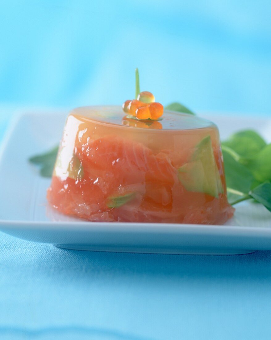 Grapefruit jelly with trout