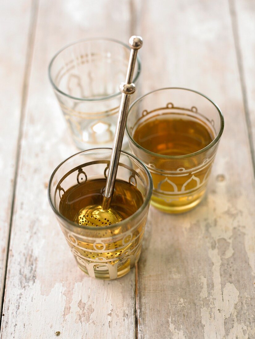 Tea in Gold Etched Tea Glasses and Stirrer