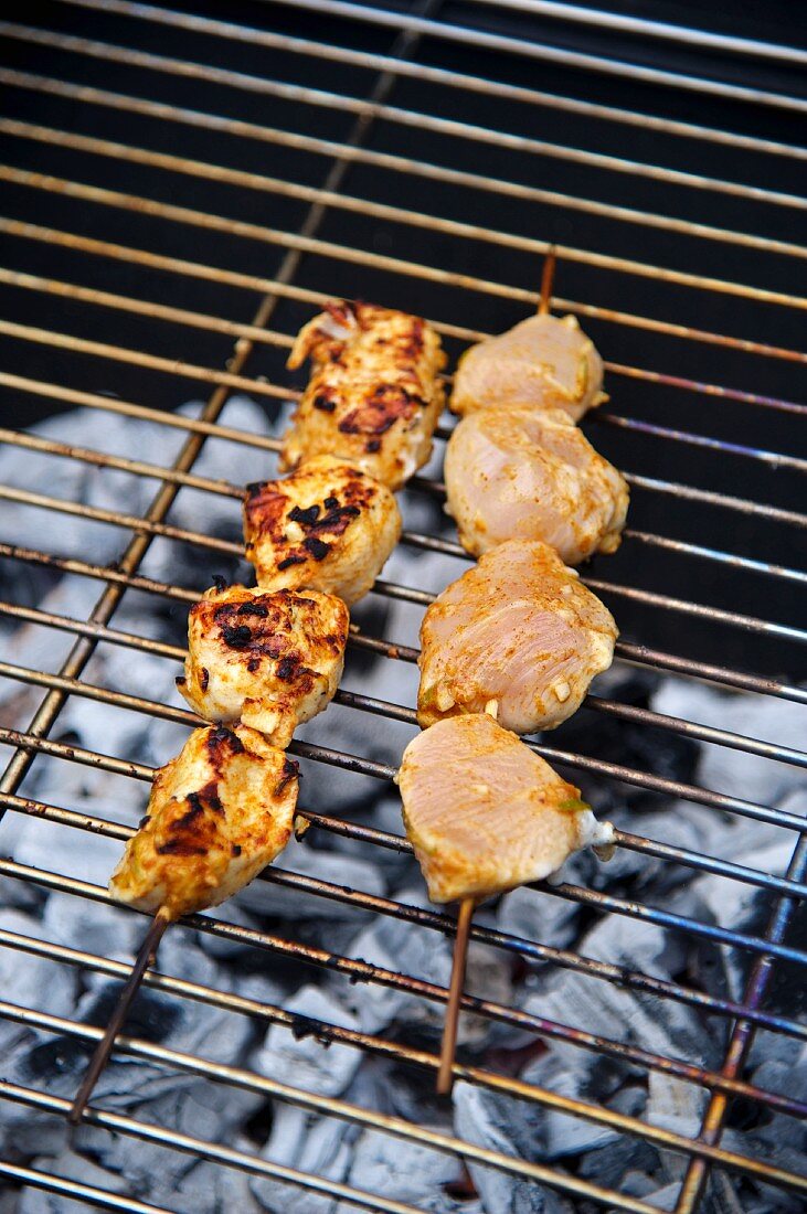 Marinated chicken kebabs on the grill