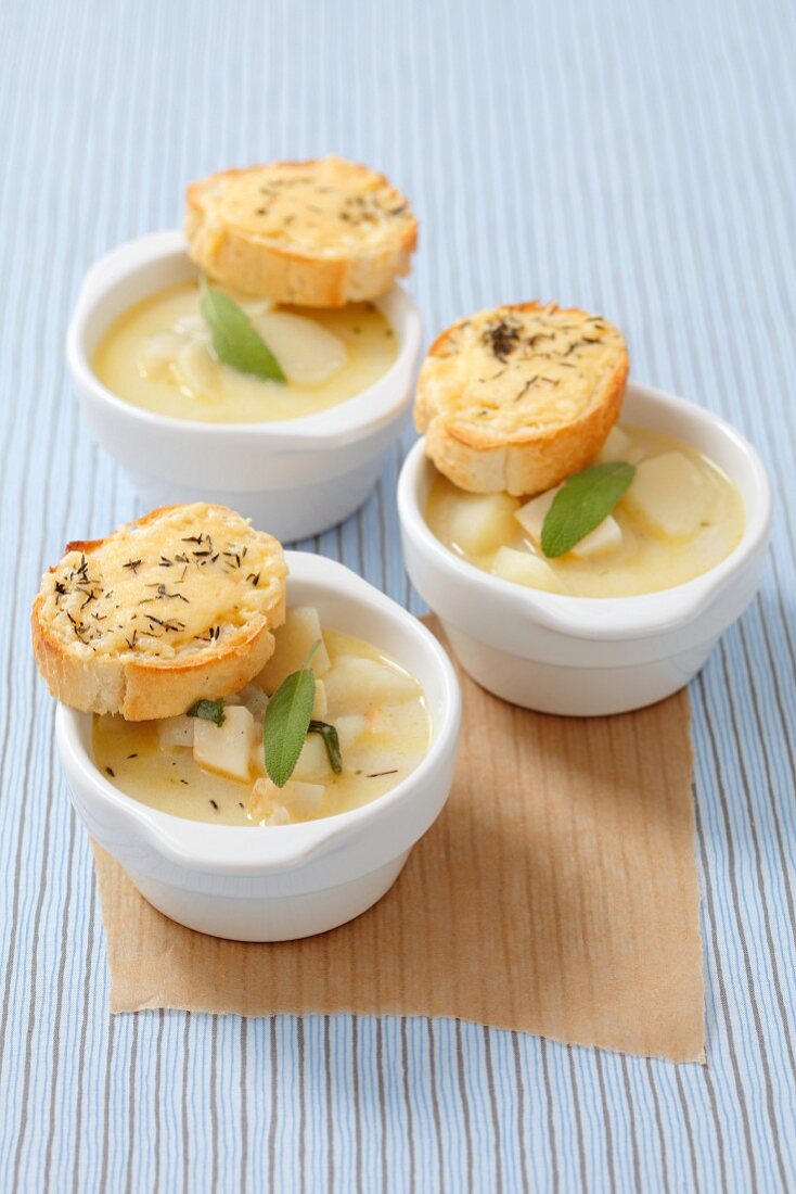 Celery and potato soup with sage and thyme