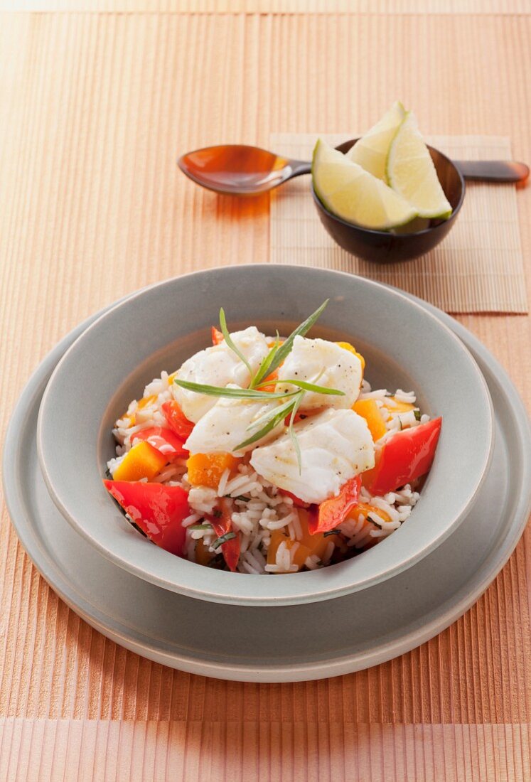 Rice salad with pollock and mango