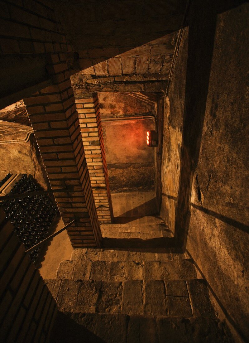 Staircase leading down to wine cellar