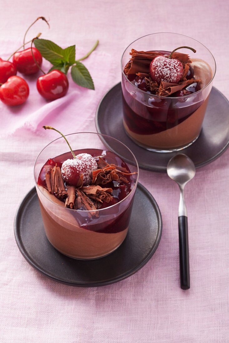 Chocolate mousse with cherry compote