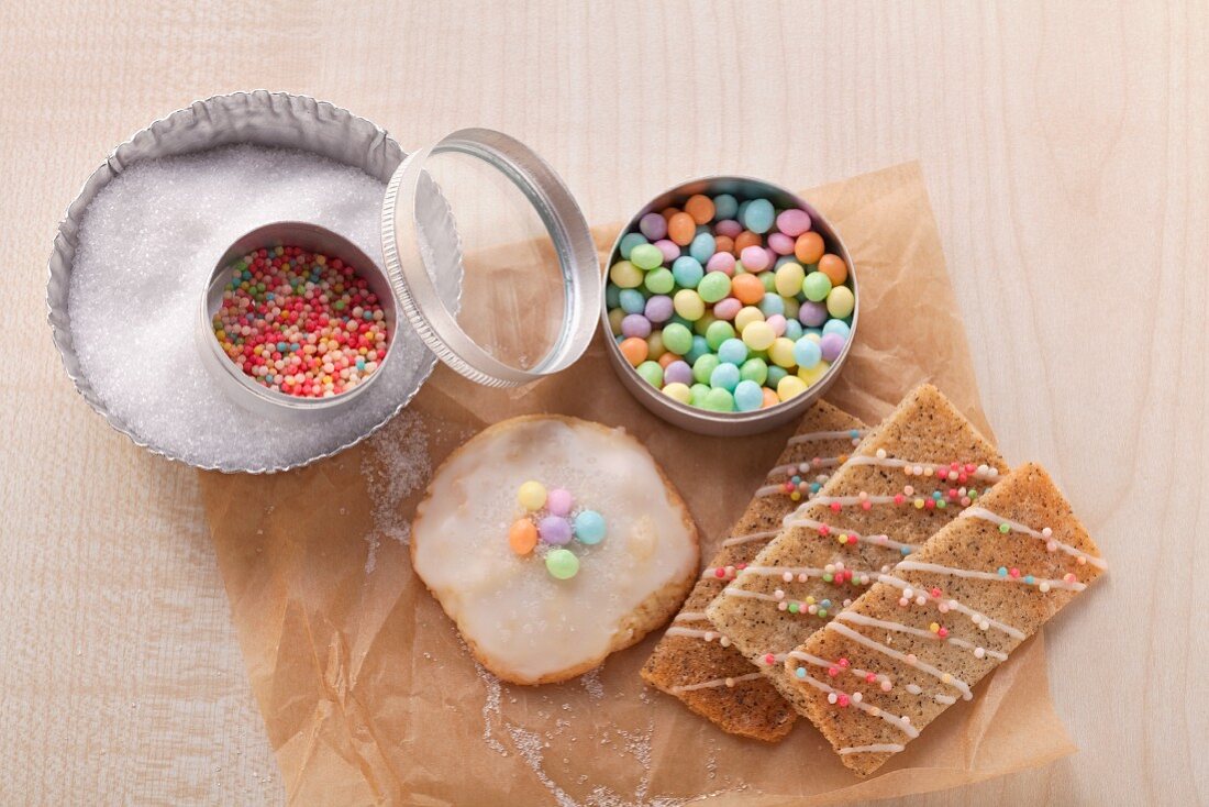 Cookies with icing and sprinkles decorations