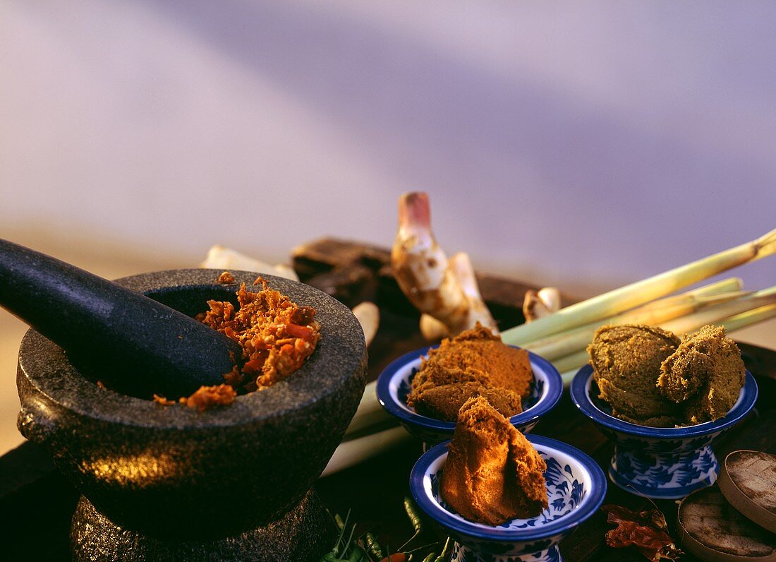 Curry paste in a Mortar and Pestle