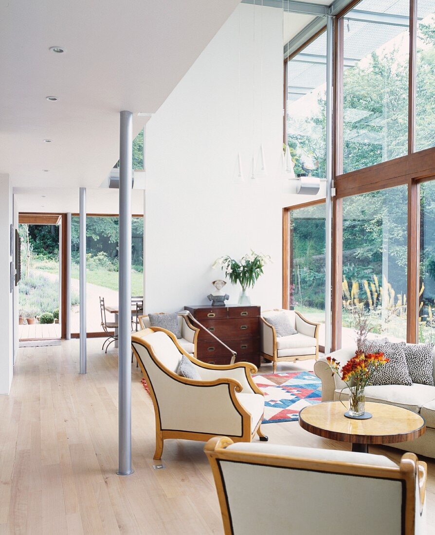 Living space with retro chairs in contemporary building