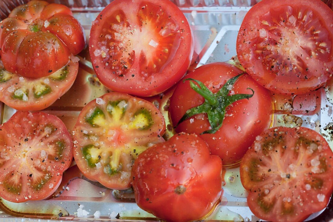 Tomatoes prepared for barbecue