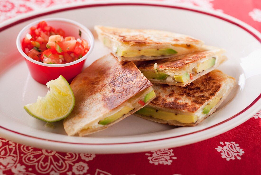 Quesadillas with avocado and tomato salsa