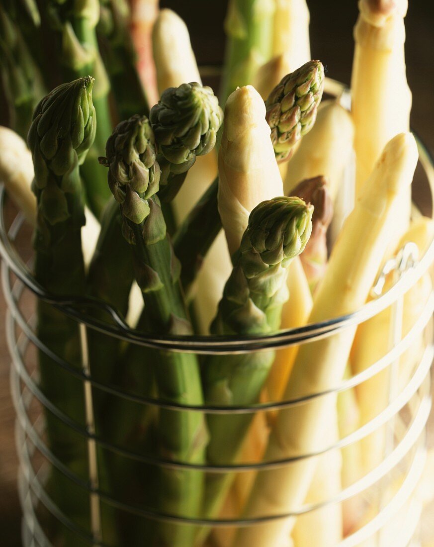Asparagus in a metal basket