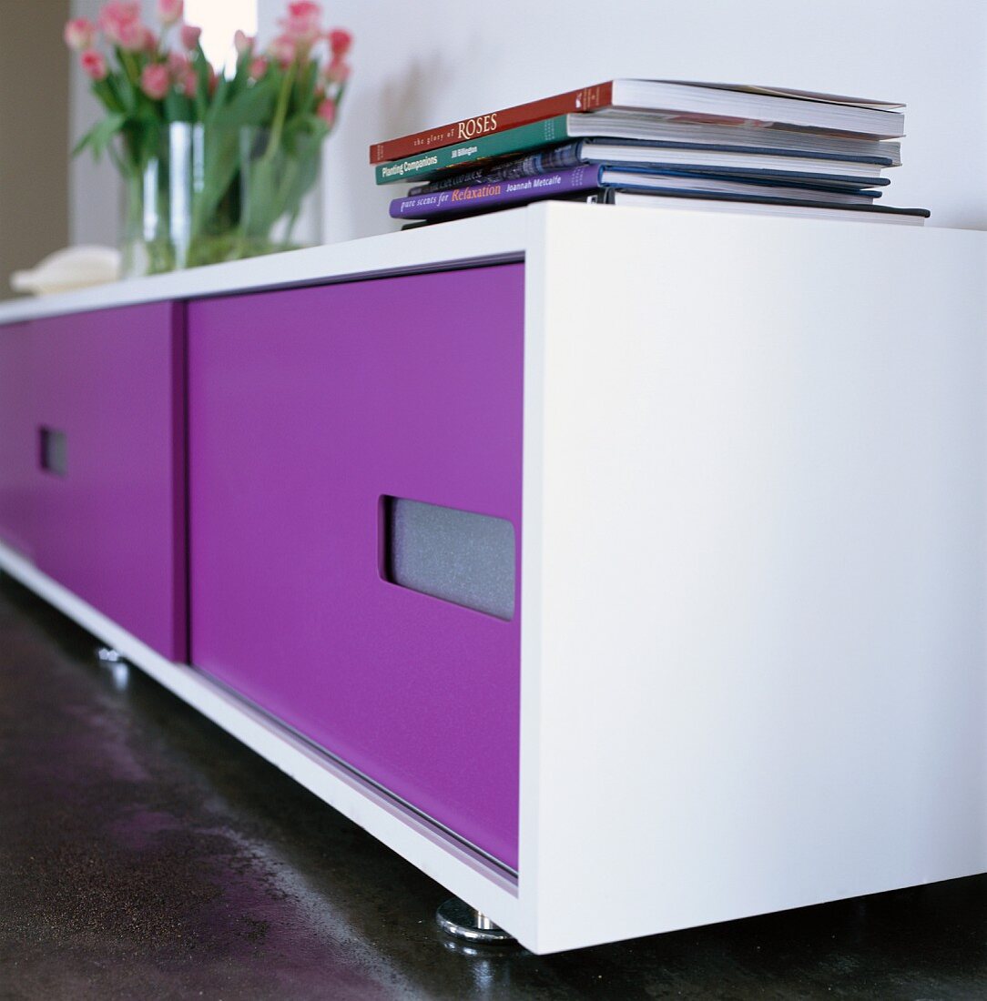 Sideboard with violet sliding doors