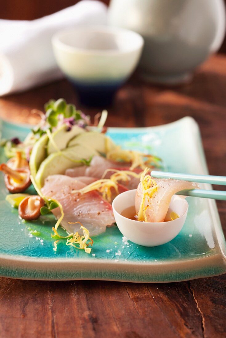 Sashimi made with hamachi and avocado