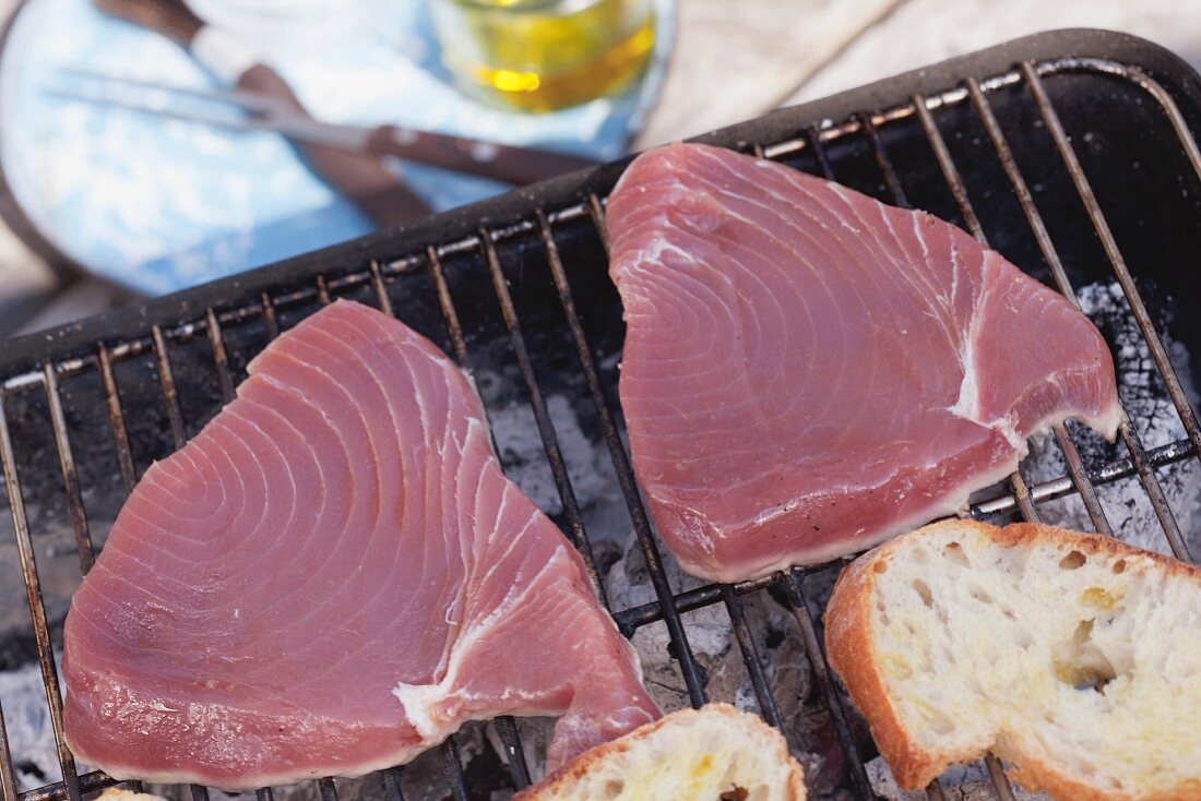 Tuna steaks on barbecue