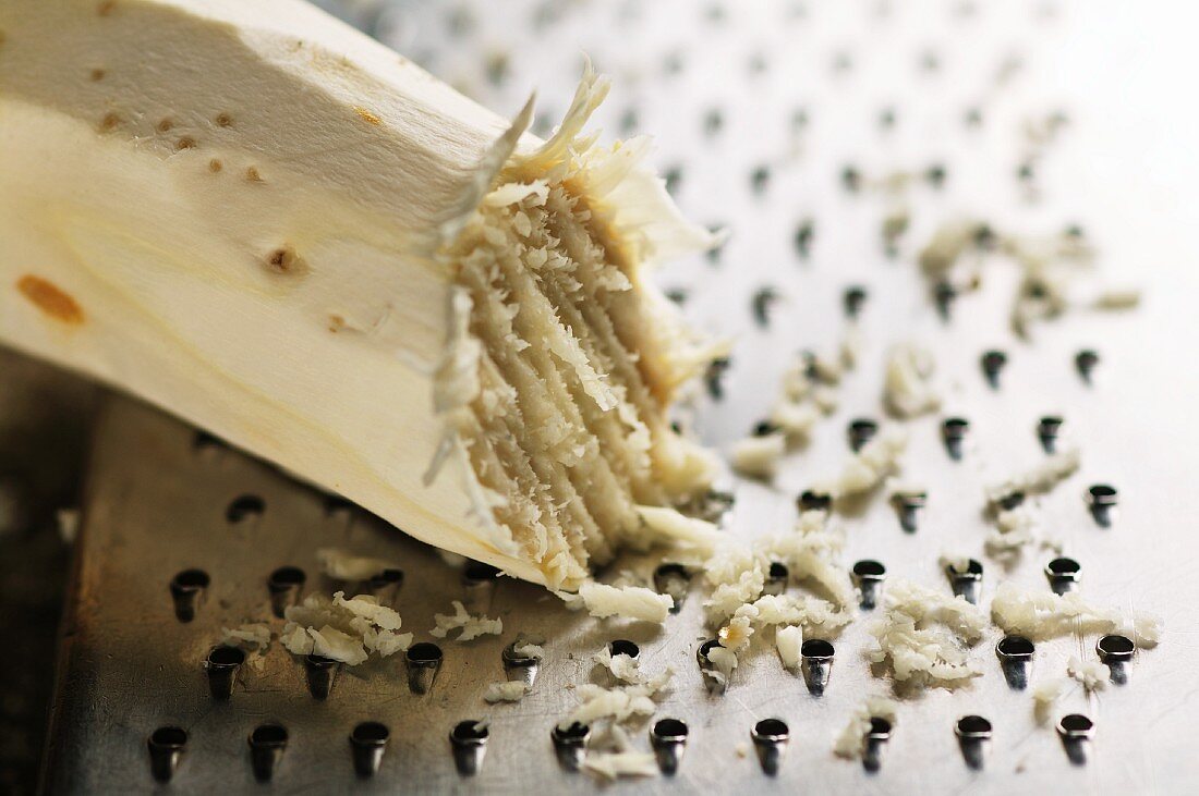 Horseradish root and grater