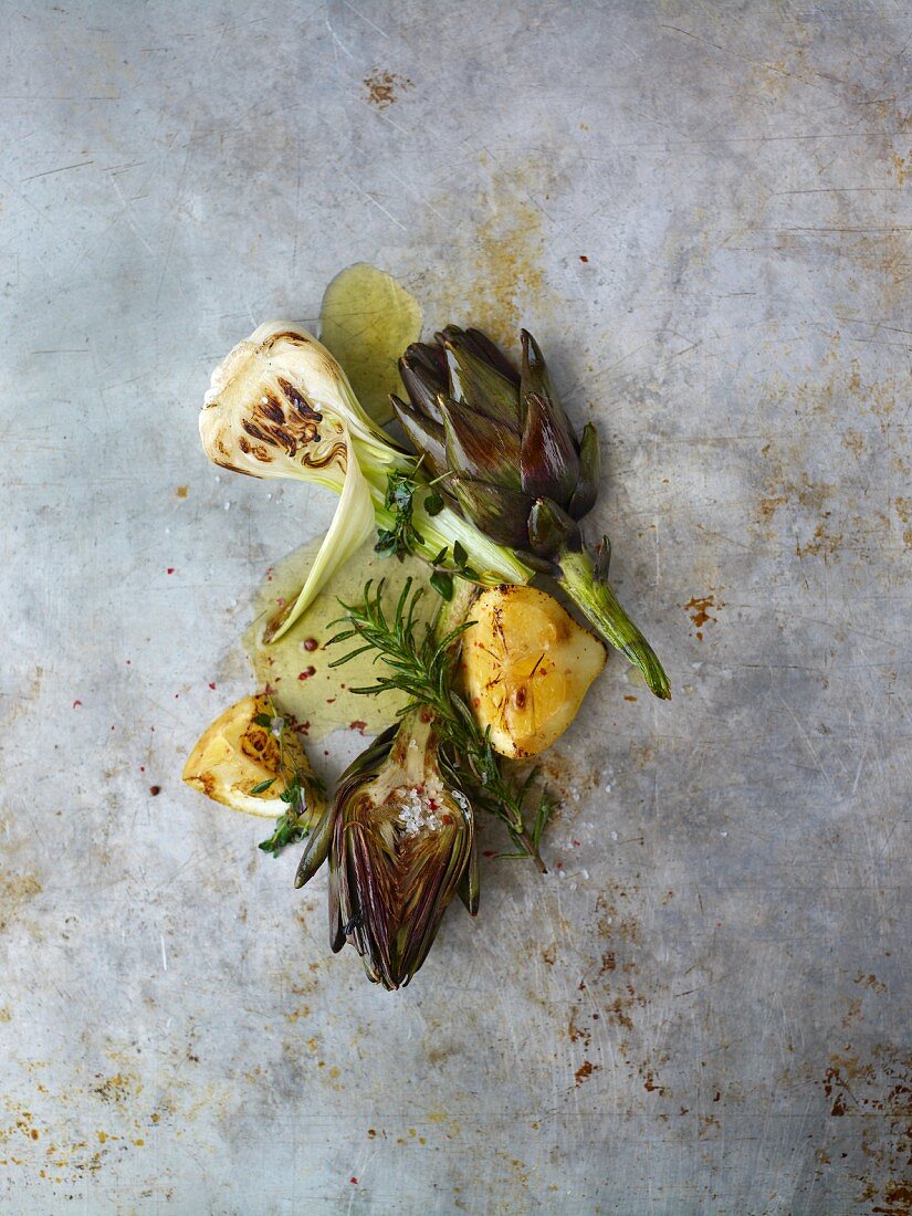 Roasted artichokes with garlic and rosemary