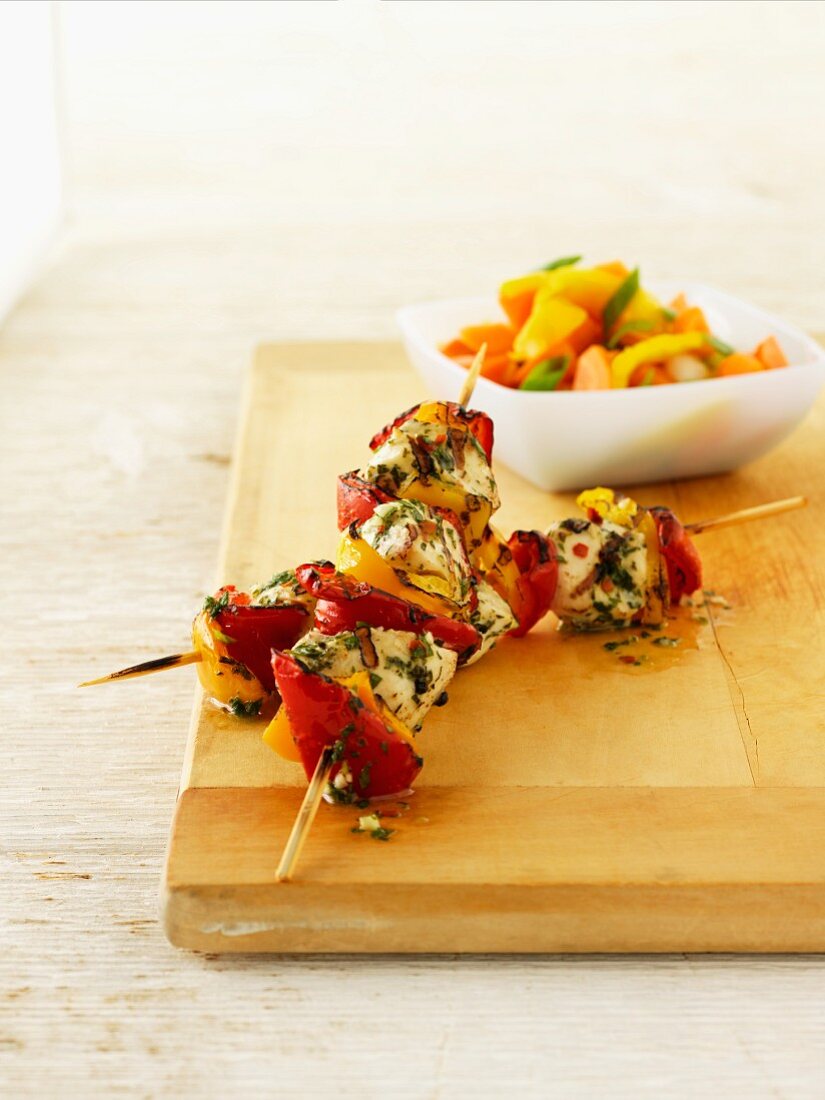 Chicken-vegetable kebabs with chimichurri