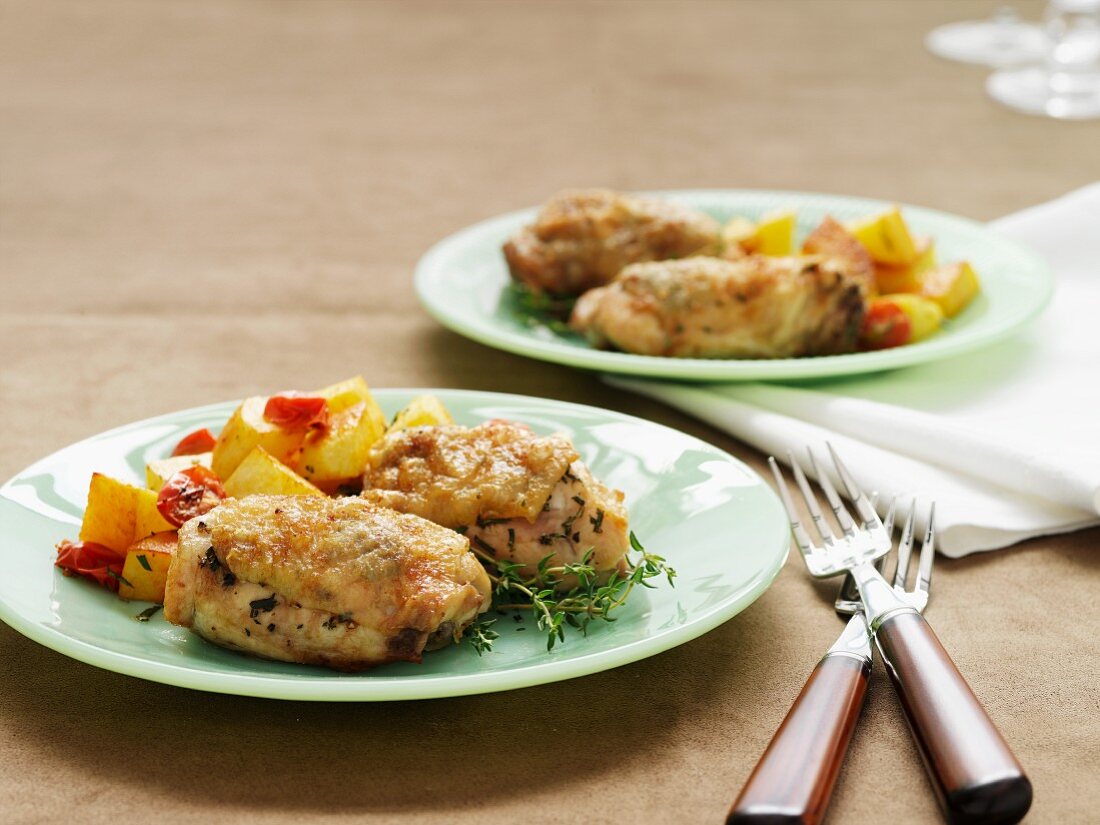 Herb chicken with pepper potatoes