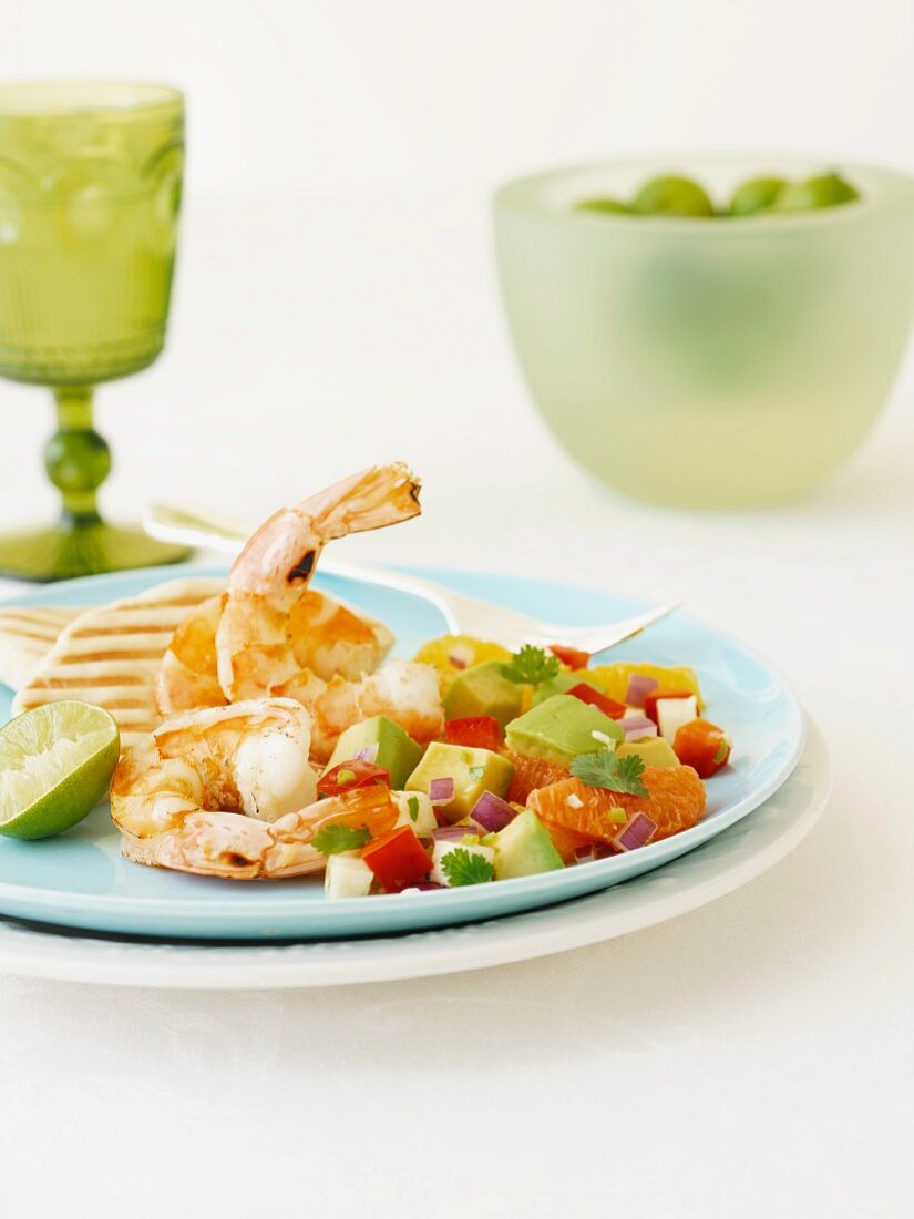 Shrimp and chicken with avocado salsa