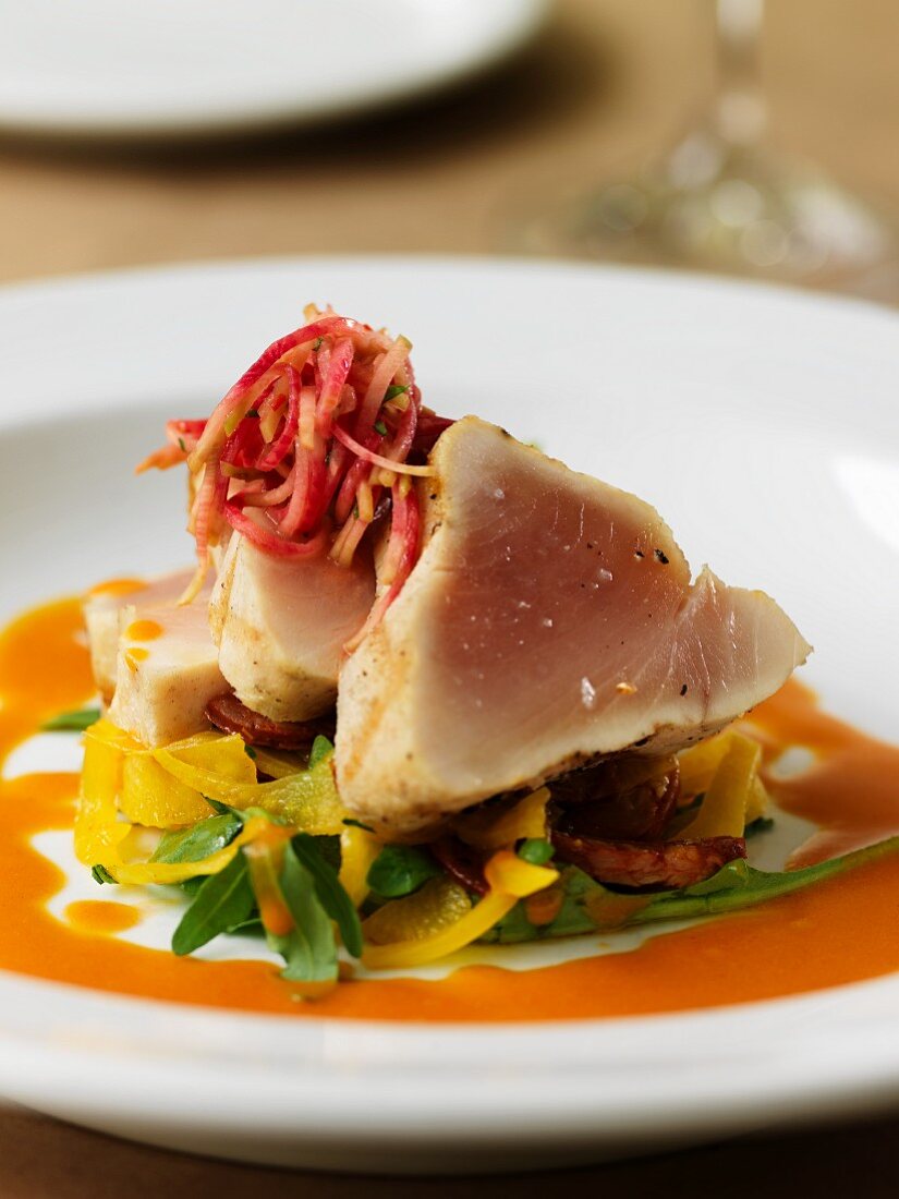 Tuna fish steak with pepper salad