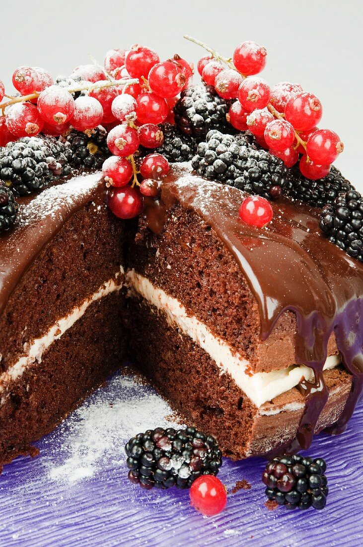 Chocolate cake with summer berries