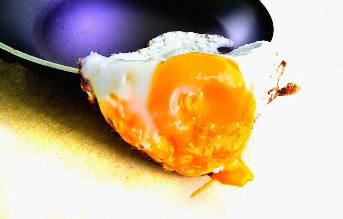 Fried eggs on the edge of a pan