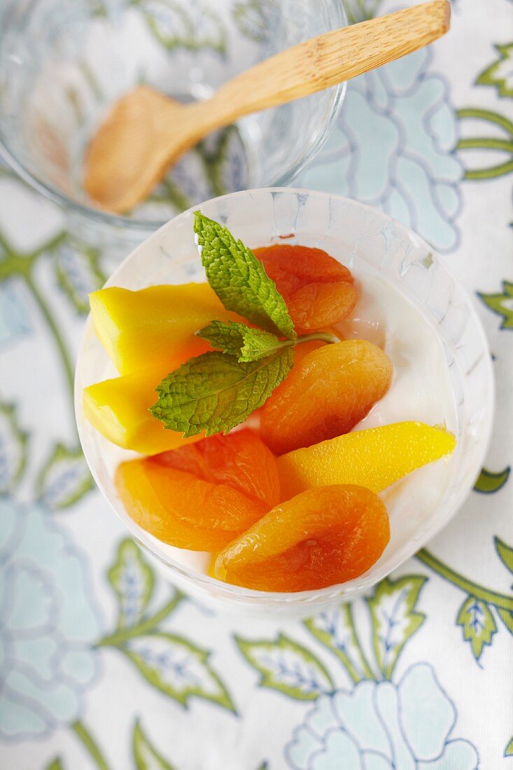 Yogurt with Mango and and Dried Apricots; From Above
