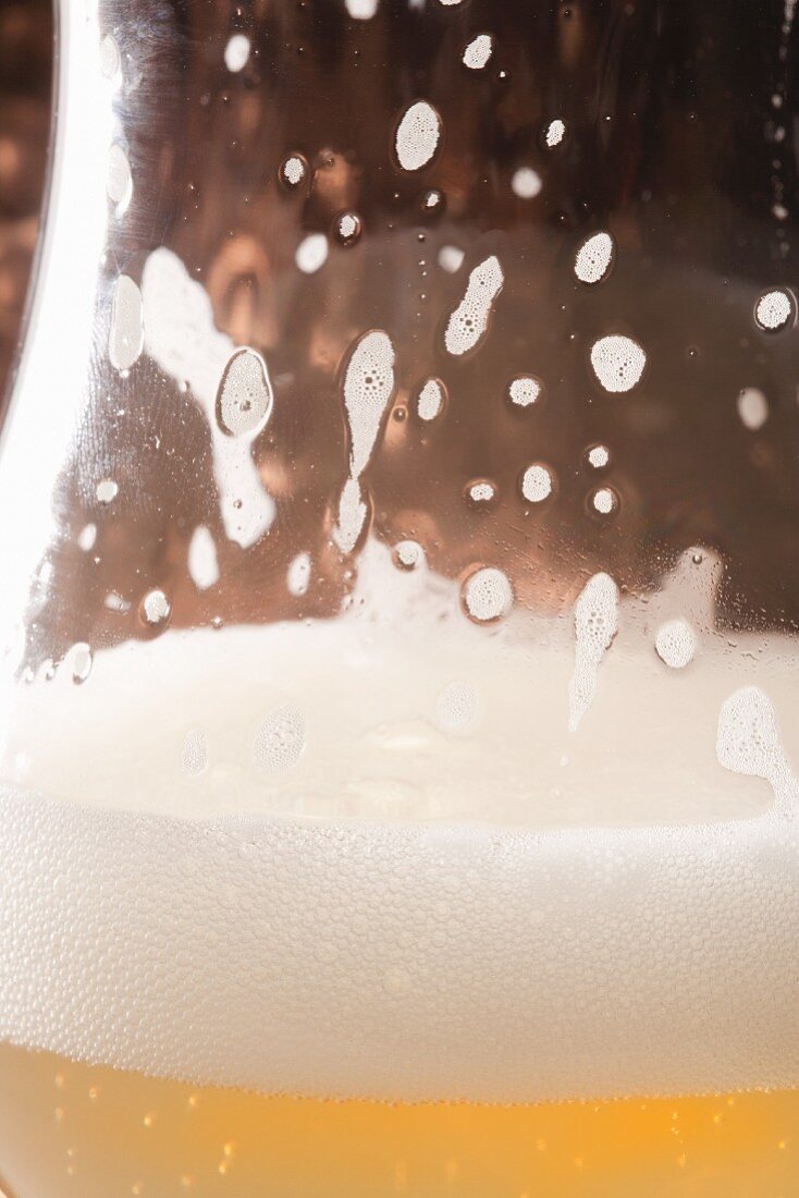 Glass of Lager with Foam on the Side of the Glass