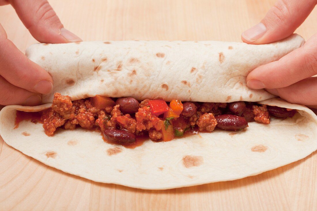 Rolling up a burrito