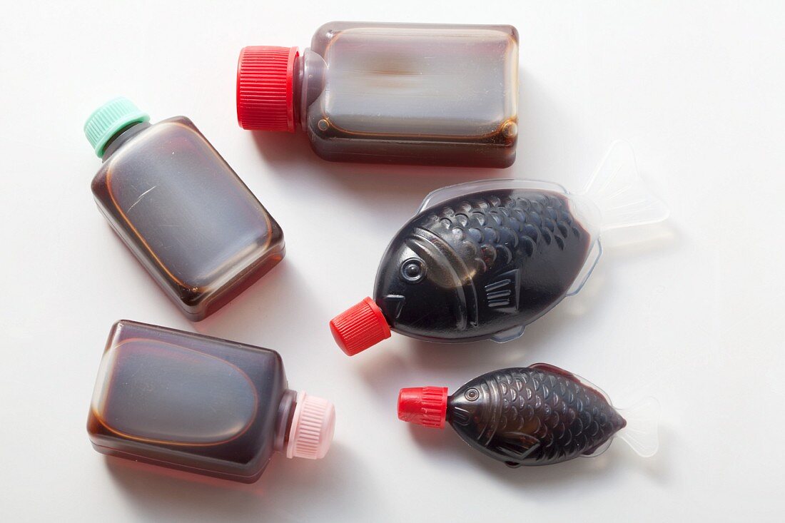 Soy sauce in plastic bottles