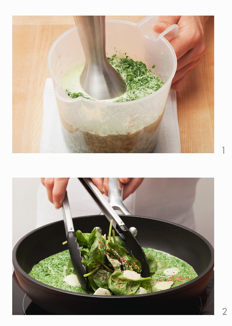 Preparing creamed spinach