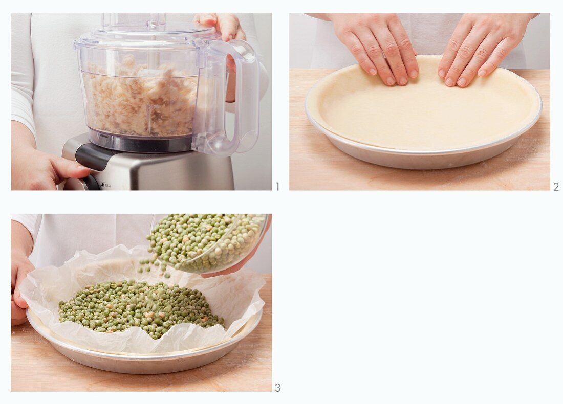 Preparing savoury shortcrust pastry in a mixer and blind baking the pastry case