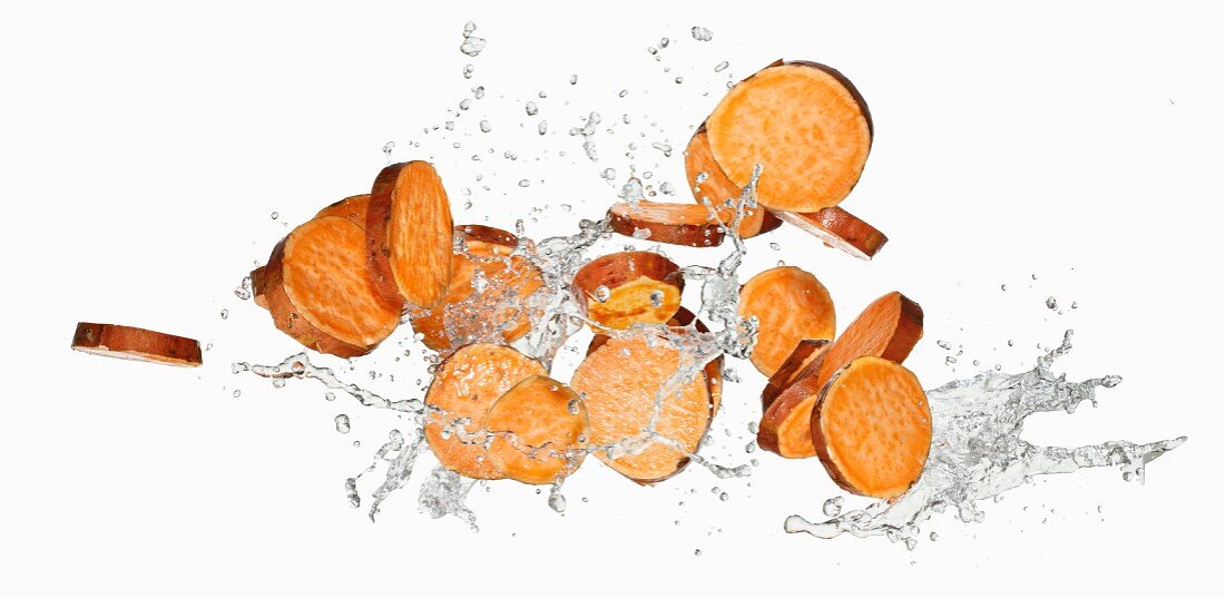 Slices of sweet potato and water