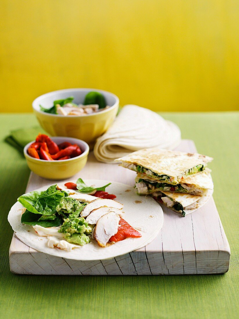 Chicken and avocado quesadillas