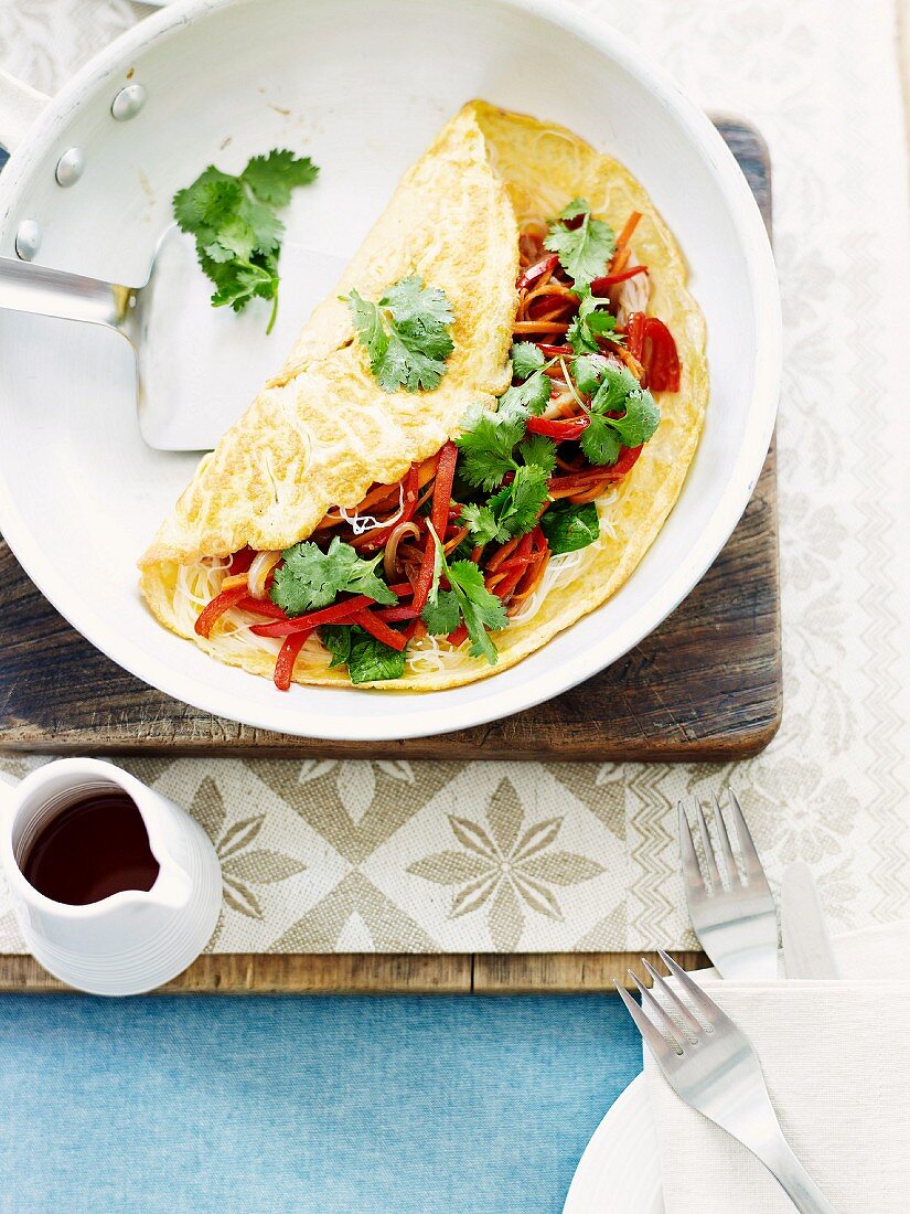 Omelette with glass noodles and vegetables
