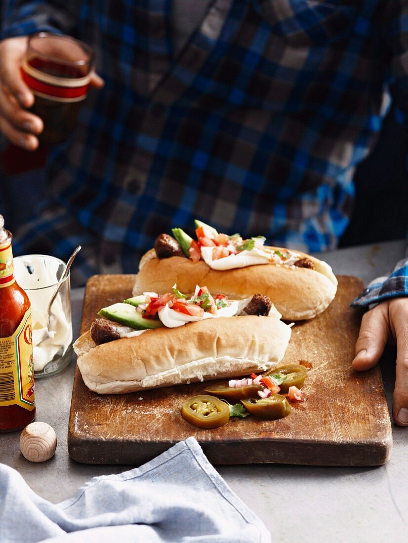 Mexican hot dogs with chorizo and avocado